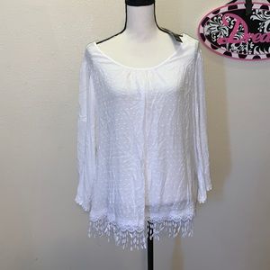 NWT Unique Spectrum white popcorn knit long sleeve blouse